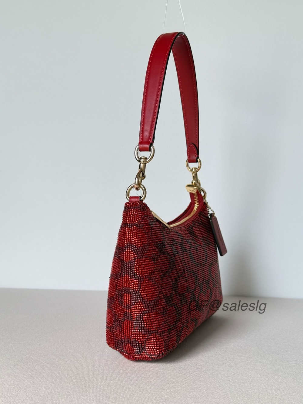 NWT Coach Teri Shoulder Bag With Chain
Signature Beaded Satin Crimson Red CET14 - Picture 6 of 15